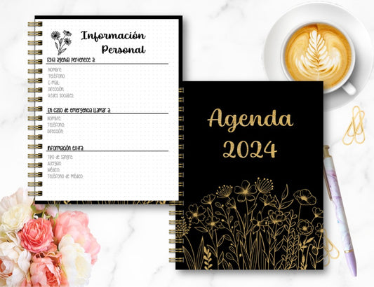 Agenda Black Flowers