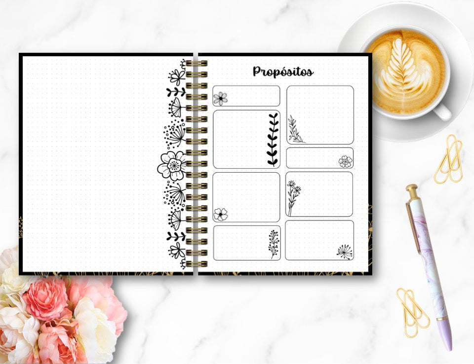 Agenda Black Flowers D.