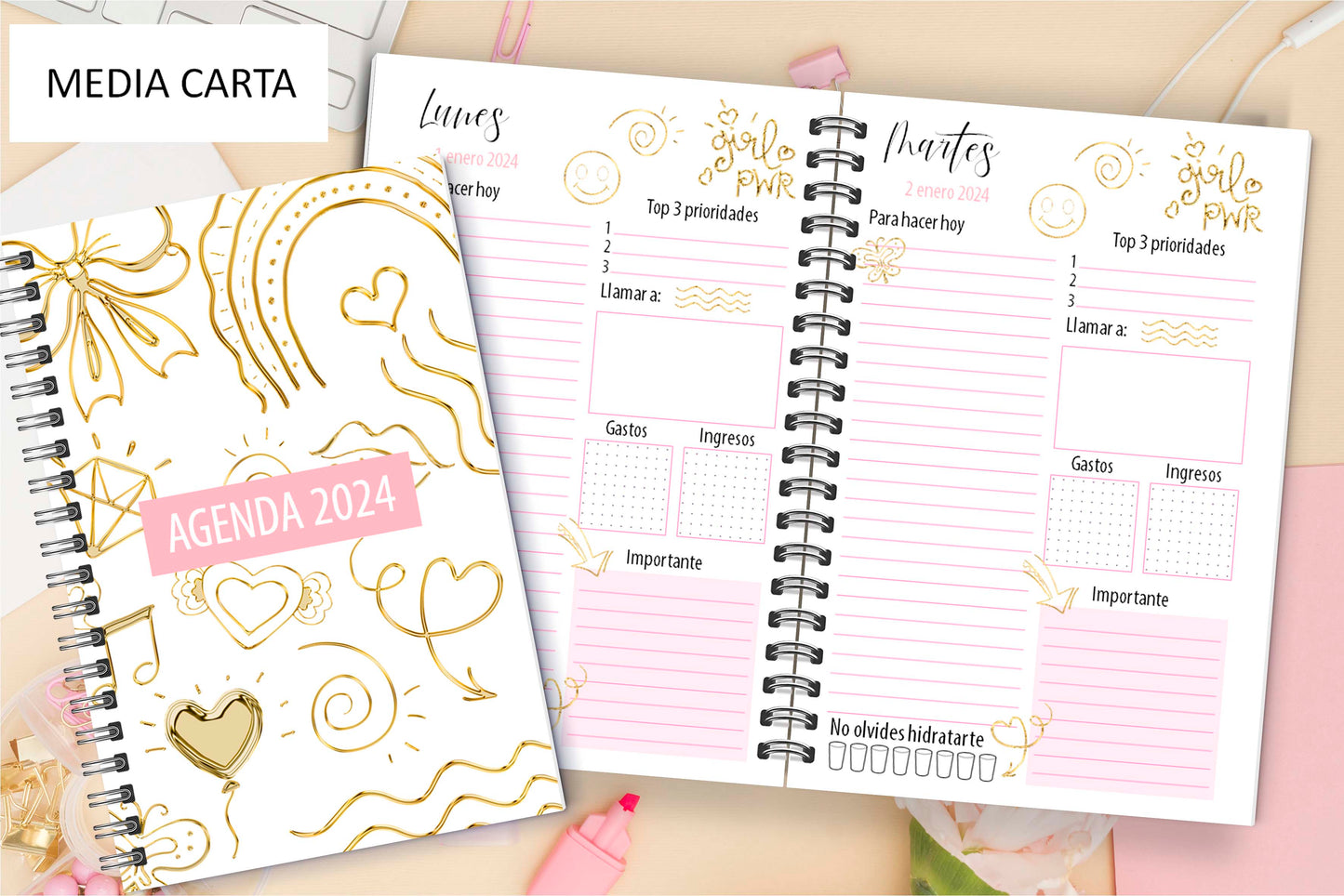 Agenda Planner Pink Gold D.